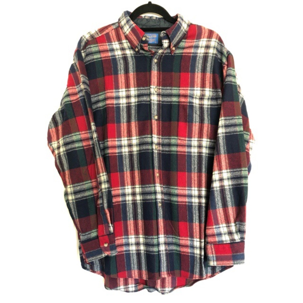 Pendleton Plaid Wool Button Down Mens Shirt Large